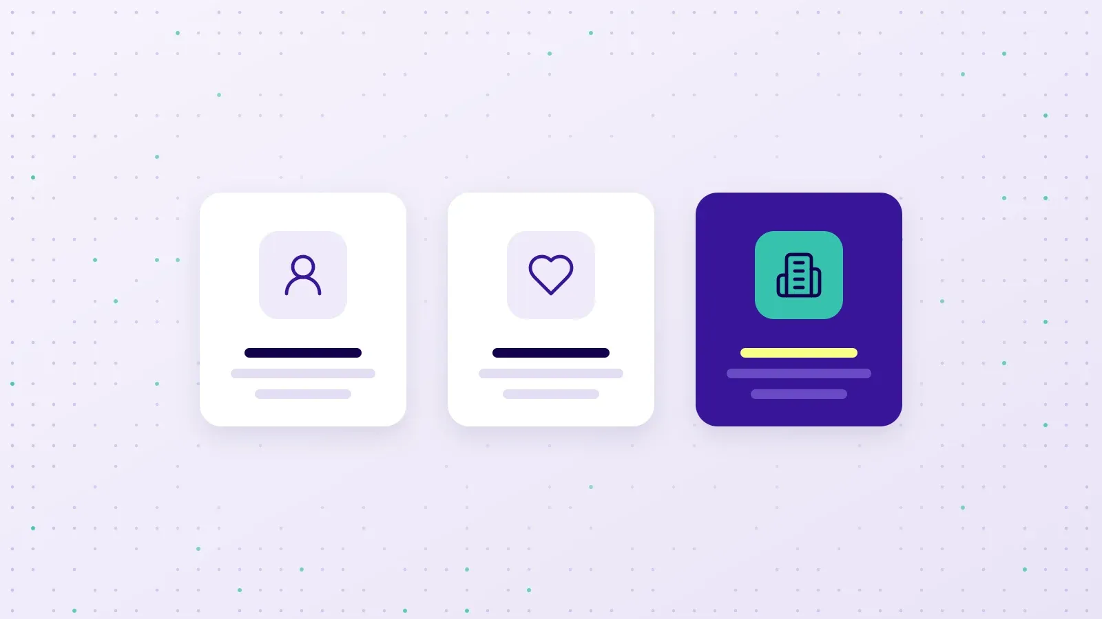 Three cards with a person icon, a heart icon, and a building icon, representing podcast listener demographics, psychographics, and firmographics.