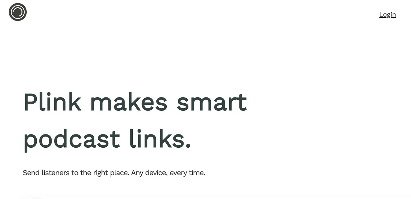 Plink landing page headline "Plink makes smart podcast links." with the tagline about sending listeners to the right place