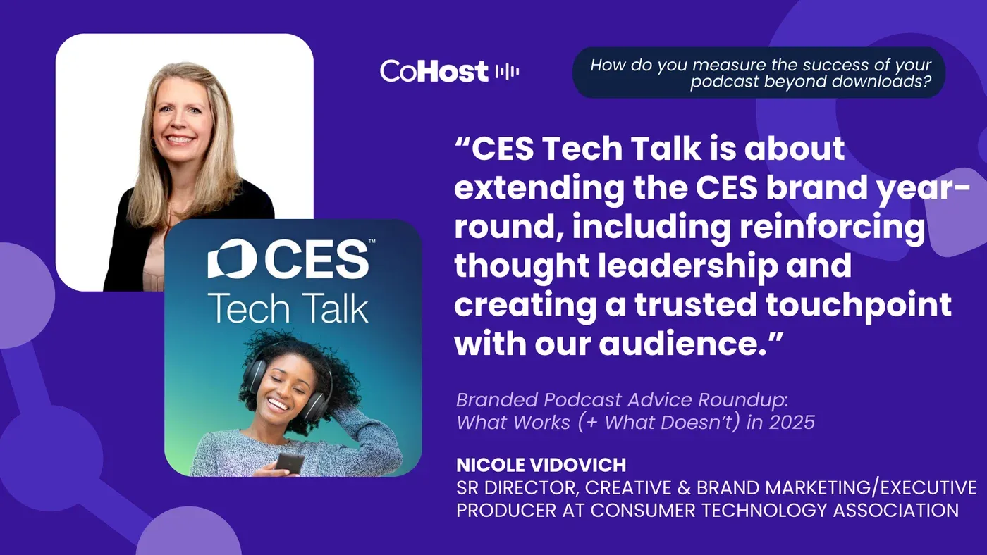 Nicole Vidovich headshot and CES Tech Talk cover beside her quote about extending the CES brand year-round