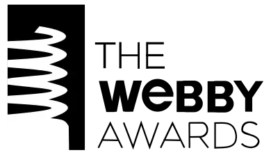 The Webby Awards black-and-white logo with a stacked flag-like ribbon mark beside the wordmark