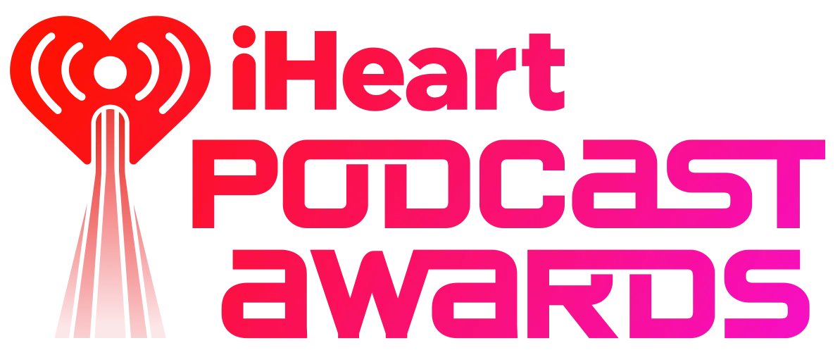 iHeart Podcast Awards logo with the red heart-and-radio-waves icon beside pink gradient lettering