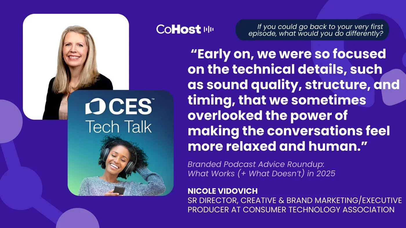 Nicole Vidovich of Consumer Technology Association quote card with her headshot and the CES Tech Talk podcast cover