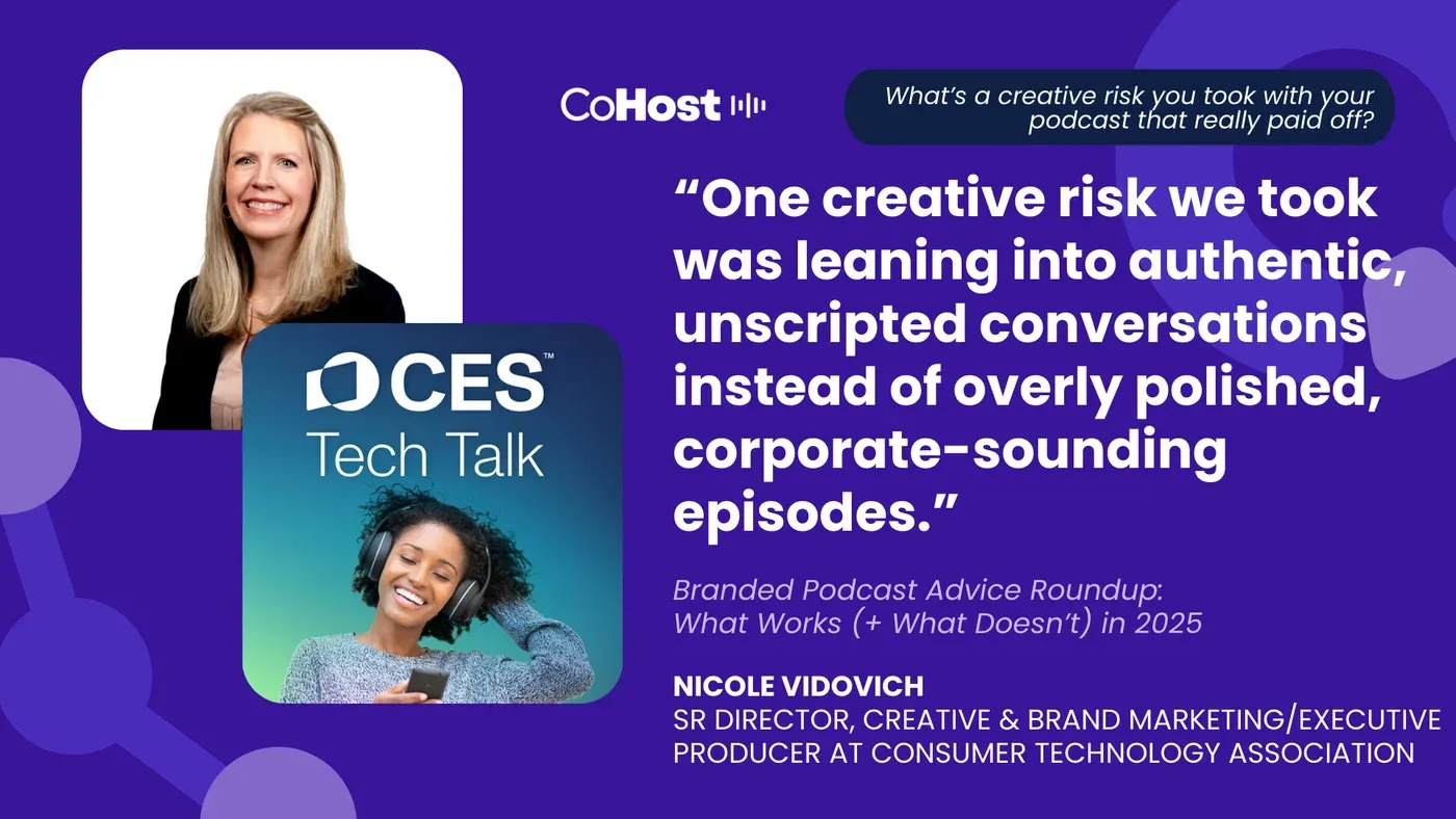 Nicole Vidovich of the Consumer Technology Association quoted beside her headshot and the CES Tech Talk podcast cover