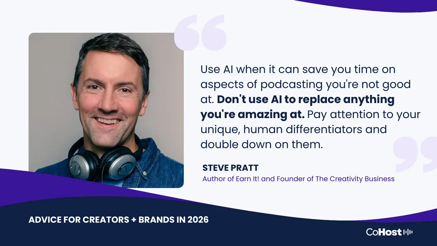 Steve Pratt, Author of Earn It! and Founder of The Creativity Business, quoted on using AI to save time podcasting